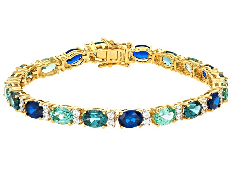 Teal Lab Created Spinel 18k Yellow Gold Over Sterling Silver Bracelet 19.90ctw
