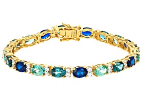 Teal Lab Created Spinel 18k Yellow Gold Over Sterling Silver Bracelet 19.90ctw