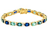 Teal Lab Created Spinel 18k Yellow Gold Over Sterling Silver Bracelet 19.90ctw