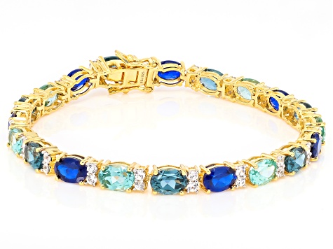 Teal Lab Created Spinel 18k Yellow Gold Over Sterling Silver Bracelet 19.90ctw