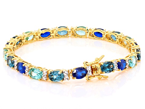 Teal Lab Created Spinel 18k Yellow Gold Over Sterling Silver Bracelet 19.90ctw