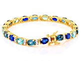 Teal Lab Created Spinel 18k Yellow Gold Over Sterling Silver Bracelet 19.90ctw
