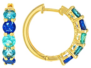 Blue, Green and Teal Lab Created Spinel 18k Yellow Gold Over Silver Hoop Earrings 5.45ctw
