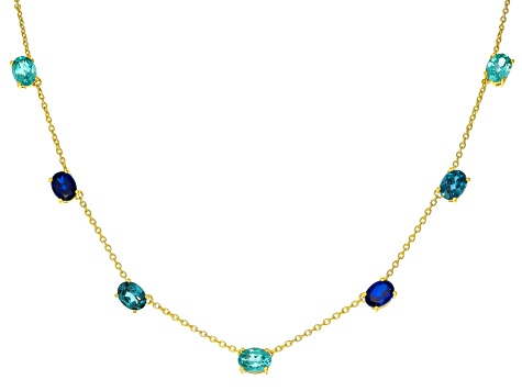 Blue, Green, and Teal Lab Created Spinel 18k Yellow Gold Over Sterling Silver Necklace 8.04ctw