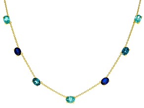 Blue, Green, and Teal Lab Created Spinel 18k Yellow Gold Over Sterling Silver Necklace 8.04ctw