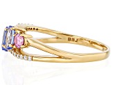 Blue Tanzanite With Pink & White Moissanite Fire® 18k Yellow Gold Over Sterling Silver Ring 1.23ctw