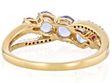 Blue Tanzanite With Pink & White Moissanite Fire® 18k Yellow Gold Over Sterling Silver Ring 1.23ctw