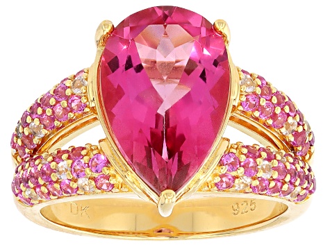 イズディスユアトト Pink Topaz 18k Yellow Gold Over Silver Ring 6.40ctw - WPD847 | JTV