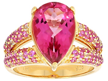 Picture of Pink Topaz 18k Yellow Gold Over Silver Ring 6.40ctw
