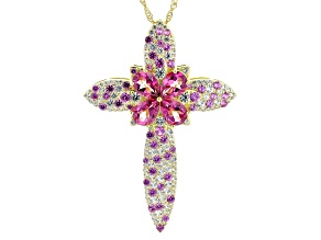 Pink Topaz 18k Yellow Gold Over Silver Cross Pendant/Chain 9.08ctw