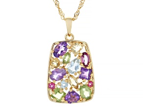 Multi-Gem 18k Yellow Gold Over Sterling Silver Pendant With Chain 3.86ctw