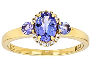 Tanzanite With White Zircon 18k Yellow Gold Over Sterling Silver Ring 0.86ctw