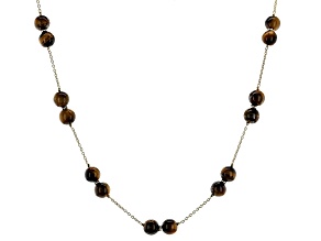 Brown Tiger Eye 18K Yellow Gold Over Sterling Silver Station Necklace