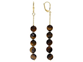 Brown Tigers Eye 18k Yellow Gold Over Sterling Silver Beaded Dangle Earrings