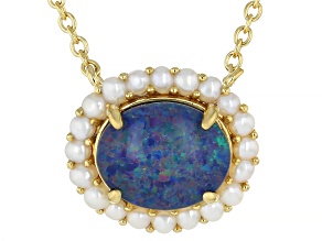 Blue Australia Opal Triplet 18k Yellow Gold Over Silver Necklace