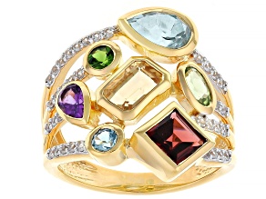 Multi-Gem With White Zircon 18k Yellow Gold Over Sterling Silver Ring 2.94ctw