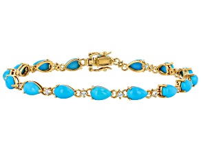 Blue Sleeping Beauty Turquoise, White Zircon 18k Yellow Gold Over Sterling Silver Bracelet 0.60ctw