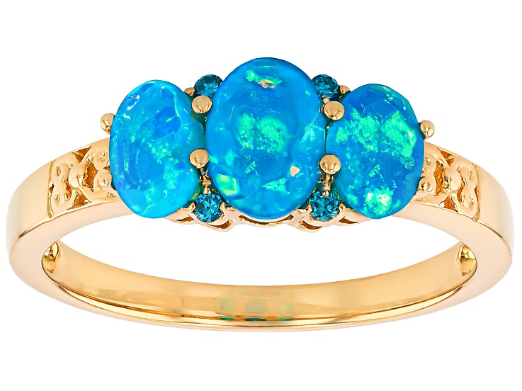Paraiba Blue Ethiopian Opal With Blue Lab Grown Diamond 18k Yellow