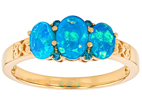 Paraiba Blue Ethiopian Opal With Blue Lab Grown Diamond 18k Yellow