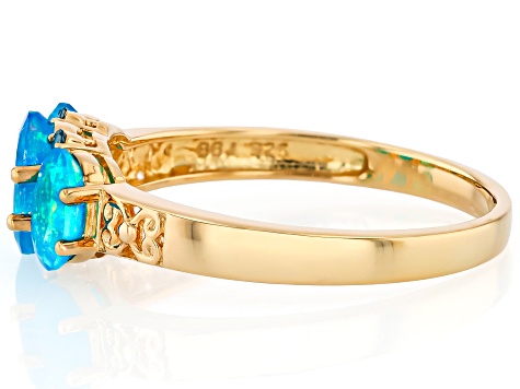 Paraiba Blue Ethiopian Opal With Blue Lab Grown Diamond 18k Yellow
