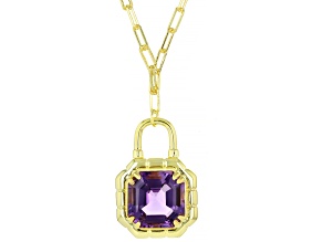 Purple Canela Amethyst 18k Yellow Gold Over Sterling Silver Pendant With Chain 5.95ct