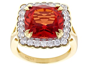 Orange Lab Created Padparadscha Sapphire With White Zircon 18k Yellow Gold Over Silver Ring 9.26ctw