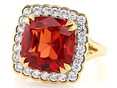 Orange Lab Created Padparadscha Sapphire With White Zircon 18k