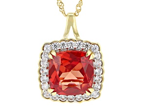 Orange Lab Created Padparadscha Sapphire 18k Yellow Gold Over Silver Pendant With Chain 9.26ctw