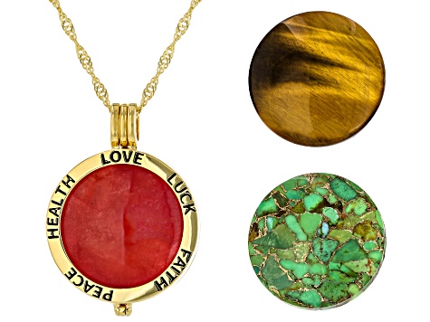 Tigers Eye 18k Yellow Gold Over Silver Set Of 3 Pendant Chain