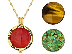 Tigers Eye 18k Yellow Gold Over Silver Set Of 3 Pendant Chain