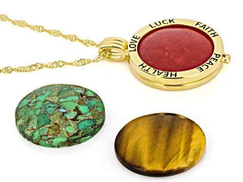 Tigers Eye 18k Yellow Gold Over Silver Set Of 3 Pendant Chain