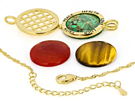 Tigers Eye 18k Yellow Gold Over Silver Set Of 3 Pendant Chain