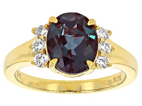 Blue Lab Created Alexandrite 18k Yellow Gold Over Silver Ring 2.81ctw
