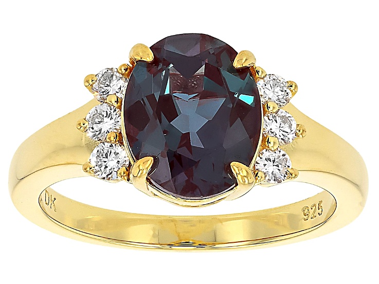 Blue Lab Created Alexandrite 18k Yellow Gold Over Silver Ring 2.81ctw