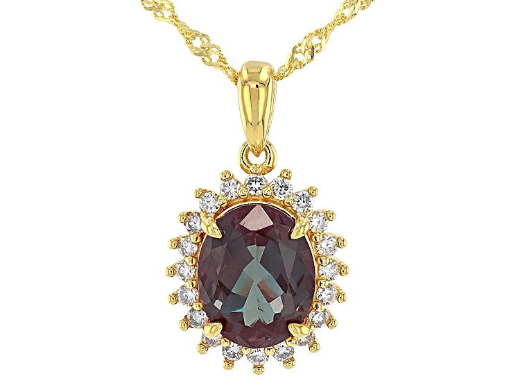 Blue Lab Created Alexandrite 18k Yellow Gold Over Silver Pendant With Chain 2.84ctw