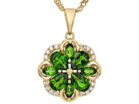 Green Chrome Diopside 18k Yellow Gold Over Sterling Silver Pendant With Chain 2.30ctw
