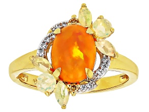 Ethiopian Opal With Prazana® Lab-Grown Diamonds & Zircon 18k Yellow Gold Over Silver Ring 1.47ctw