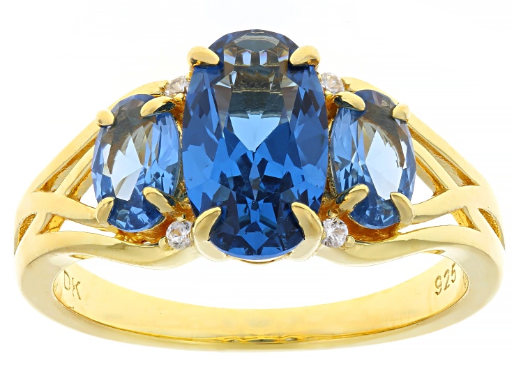 Blue Lab Created Spinel With White Zircon 18k Yellow Gold Over Sterling Silver Ring 2.76ctw