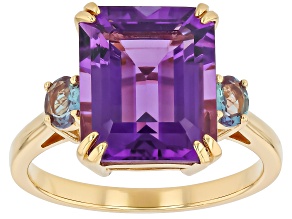 Canela Amethyst With Lab Alexandrite 18k Yellow Gold Over Sterling Silver Ring 5.31ctw