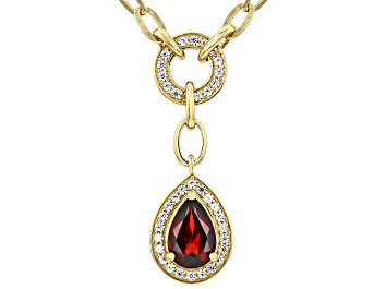 Picture of Red Garnet With White Zircon 18k Yellow Gold Over Sterling Silver Necklace 1.74ctw