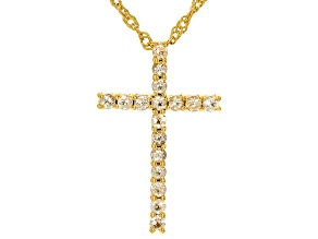 Orange Imperial Topaz 18k Yellow Gold Over Sterling Silver Cross Pendant With Chain 0.43ctw