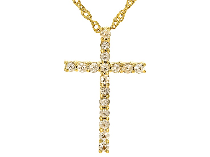 Orange Imperial Topaz 18k Yellow Gold Over Sterling Silver Cross Pendant With Chain 0.43ctw