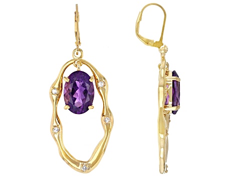 African Amethyst With White Topaz 18k Yellow Gold Over Sterling Silver Earrings 13.25ctw