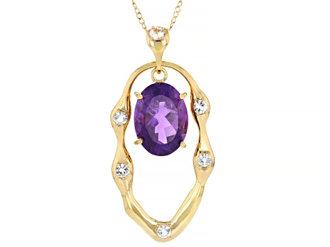 African Amethyst 18k Yellow Gold Over Sterling Silver Pendant With Chain 11.12ctw