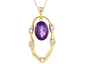 African Amethyst 18k Yellow Gold Over Sterling Silver Pendant With Chain 11.12ctw