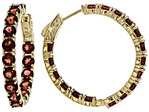 Garnet 18k Yellow Gold Over Sterling Silver Hoop Earrings 10.00ctw