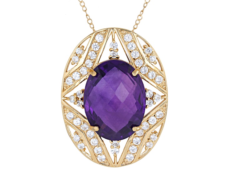 Amethyst With White Zircon 18k Yellow Gold Over Sterling Silver Pendant With Chain 19.50ctw