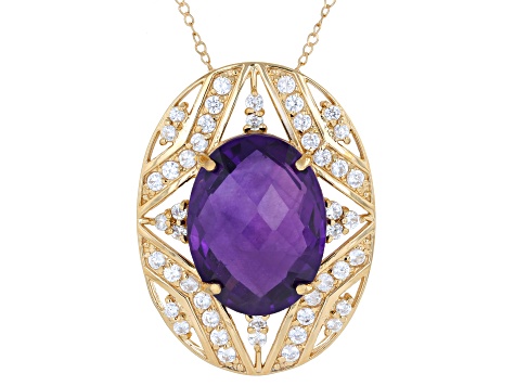 Amethyst With White Zircon 18k Yellow Gold Over Sterling Silver Pendant With Chain 19.50ctw