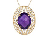 Amethyst With White Zircon 18k Yellow Gold Over Sterling Silver Pendant With Chain 19.50ctw