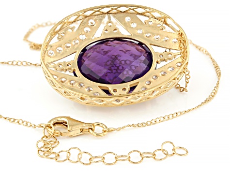 Amethyst With White Zircon 18k Yellow Gold Over Sterling Silver Pendant With Chain 19.50ctw